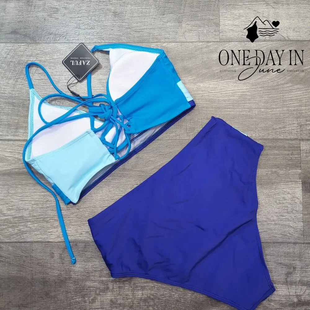Zaful Lace Up Back High Waist Bikini Swimsuit Size M